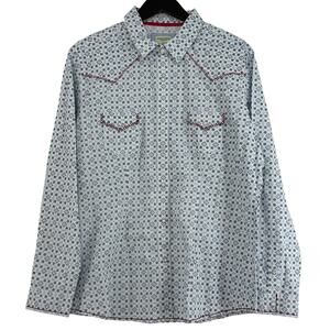 Panhandle Rough Stock Pearl Snap Western Shirt Womens XL Button Up Blue White
